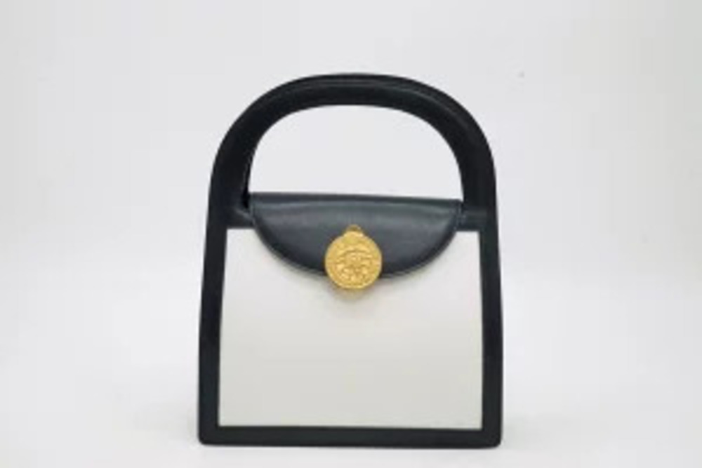 Celine Handbag Bicolor Medallion Starball Leather Navy Blue White